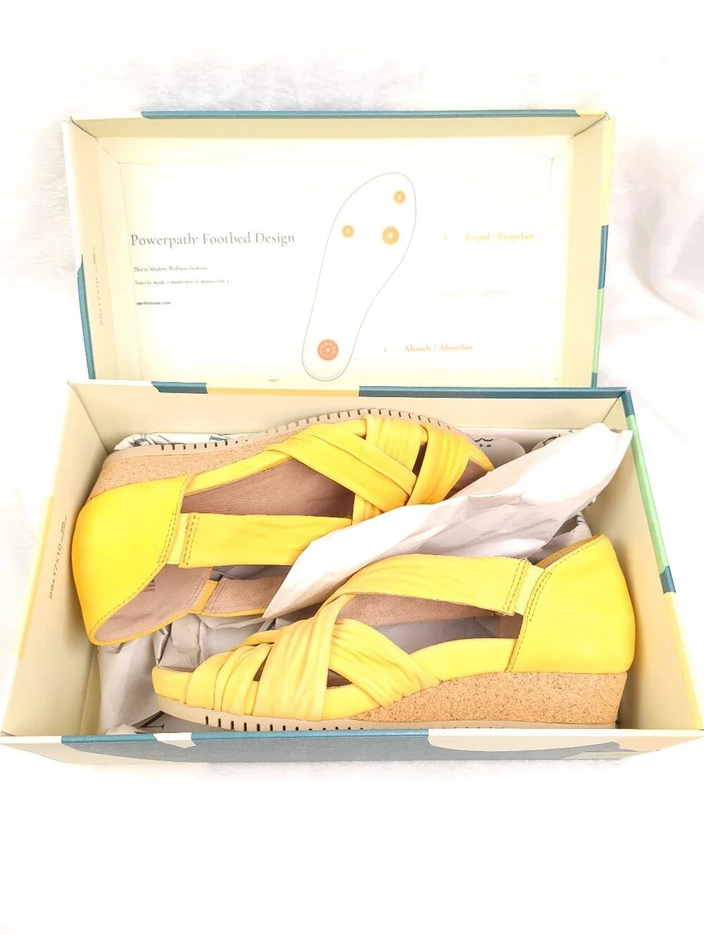 Earth Ficus Gemini Leather Yellow Wedge Open Toe Sandals 5 602861WBCK